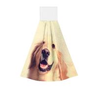 JaoXer Lovely Golden Dog Lingettes à suspendre en velours corail - Chiffons de nettoyage à séchage rapide pour cuisine, salle de bain, camping et plus encore