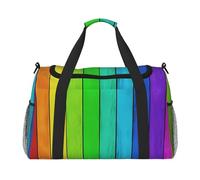 JaoXer Sac de voyage à main avec fond en bois de couleur arc-en-ciel - Grand sac isotherme écologique, parfait pour le camping, l'épicerie, le sport, la gym et les aventures en plein air