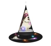 JaoXer Shih Tzu Chapeau de sorcière en forme de chien pour Halloween - Chapeau de fête décoratif pliable avec lumières LED pour fête, bal masqué, carnaval et Noël