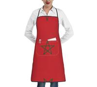 JaoXer Tablier élégant avec imprimé drapeau du Maroc pour homme et femme - Tablier de chef doux unisexe avec poches réglables