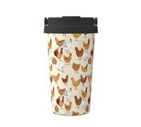 JaoXer Tasse à café isotherme « A Brood of Chickens » - Tasse de voyage élégante avec poignée et base, parfaite pour les boissons chaudes et glacées