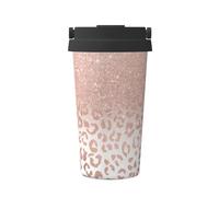 JaoXer Tasse à café isotherme à paillettes or rose - Tasse de voyage élégante avec poignée et base, parfaite pour les boissons chaudes et glacées