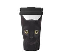 JaoXer Tasse à café isotherme avec couvercle à poignée élégante et base pour boissons chaudes et glacées Motif chat mignon Noir
