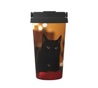 JaoXer Tasse à café isotherme avec motif chat noir de Noël - Tasse de voyage élégante avec poignée, parfaite pour les boissons chaudes et glacées