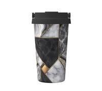 JaoXer Tasse à café isotherme dorée à texture marbre noir - Tasse de voyage élégante avec poignée, parfaite pour les boissons chaudes et glacées