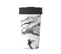 JaoXer Tasse à café isotherme en marbre noir et blanc - Tasse de voyage élégante avec poignée et base, parfaite pour les boissons chaudes et glacées