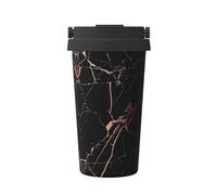 JaoXer Tasse à café isotherme en marbre noir et or rose - Tasse de voyage élégante avec poignée, parfaite pour les boissons chaudes et glacées