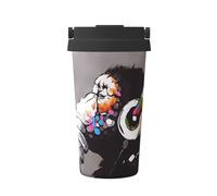 JaoXer Tasse à café isotherme Monkey Music - Couvercle élégant avec poignée et base, parfait pour les boissons chaudes et glacées