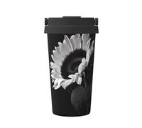 JaoXer Tasse à café isotherme motif tournesol noir et gris - Tasse de voyage élégante avec poignée, parfaite pour les boissons chaudes et glacées