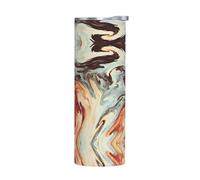 JaoXer Tasse en acier inoxydable avec couvercle sans accessoires - Bouteille d'eau isotherme de 591 ml avec imprimé marbré marron mélangé, parfaite pour le sport, le bureau et la maison