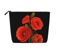 JaoXer Trousse de maquillage en chanvre artificiel avec fleurs de coquelicot, organiseur de produits de toilette - Un lot pour plusieurs utilisations quotidiennes, compagnon de voyage d'affaires, noir