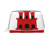 JaoXer Trousse de maquillage en cuir doré - Imprimé drapeau de Gibraltar - Trousse de maquillage de voyage avec fermeture éclair, organiseur de toilette portable pour un usage quotidien, Argenté