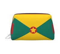 JaoXer Trousse de maquillage en cuir doré - Imprimé drapeau de la Grenade - Trousse de maquillage de voyage avec fermeture éclair, organiseur de toilette portable pour un usage quotidien, Argenté