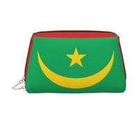 JaoXer Trousse de maquillage en cuir doré - Imprimé drapeau de la Mauritanie - Trousse de maquillage de voyage avec fermeture éclair, organiseur de toilette portable pour un usage quotidien, doré