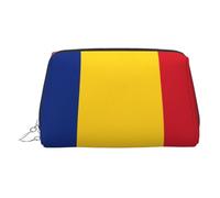 JaoXer Trousse de maquillage en cuir doré - Imprimé drapeau de la Roumanie - Trousse de maquillage de voyage avec fermeture éclair, organiseur de toilette portable pour un usage quotidien, Argent, One