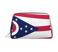 JaoXer Trousse de maquillage en cuir doré - Imprimé drapeau de l'État de l'Ohio avec fermeture éclair - Organiseur de toilette portable pour un usage quotidien, doré, Taille unique