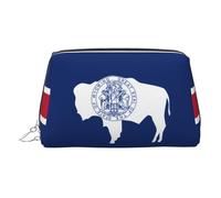 JaoXer Trousse de maquillage en cuir doré - Imprimé drapeau de l'État du Wyoming avec fermeture éclair - Organiseur de toilette portable pour un usage quotidien, Argenté., Taille unique