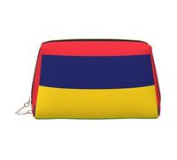 JaoXer Trousse de maquillage en cuir doré - Imprimé drapeau de l'île Maurice - Trousse de maquillage de voyage avec fermeture éclair, organiseur de toilette portable pour un usage quotidien, doré