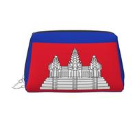 JaoXer Trousse de maquillage en cuir doré - Imprimé drapeau du Cambodge - Trousse de maquillage de voyage avec fermeture éclair - Organiseur de toilette portable pour un usage quotidien, Argenté