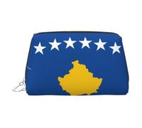 JaoXer Trousse de maquillage en cuir doré - Imprimé drapeau du Kosovo - Trousse de toilette de voyage avec fermeture éclair - Organiseur de toilette portable pour un usage quotidien, Argenté., Taille
