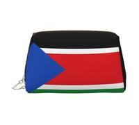 JaoXer Trousse de maquillage en cuir doré - Imprimé drapeau du Soudan du Sud - Trousse de toilette de voyage avec fermeture éclair - Organiseur de toilette portable pour un usage quotidien, doré