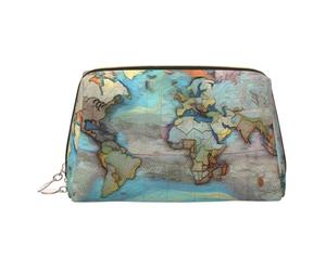 JaoXer Trousse de maquillage en cuir doré - Motif carte du monde de dessin animé - Avec fermeture éclair - Organiseur de toilette portable pour un usage quotidien, Or, One Size