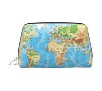 JaoXer Trousse de maquillage en cuir doré - Motif carte du monde - Trousse de toilette portable avec fermeture éclair - Pour un usage quotidien, Argenté., Taille unique