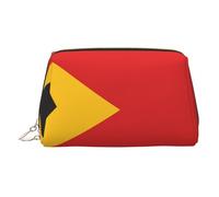 JaoXer Trousse de maquillage en cuir doré - Motif drapeau du Timor-Leste avec fermeture éclair, organiseur de toilette portable pour un usage quotidien, Or, One Size