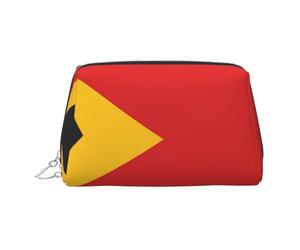 JaoXer Trousse de maquillage en cuir doré - Motif drapeau du Timor-Leste avec fermeture éclair, organiseur de toilette portable pour un usage quotidien, Argent, One Size