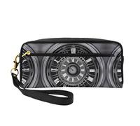 JaoXer Trousse de maquillage réutilisable - Organiseur de toilette de voyage, design complet aTime Travel Pochette en cuir imprimé pour femme, noir, taille unique