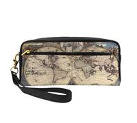 JaoXer Trousse de maquillage réutilisable - Organiseur de toilette de voyage - Design complet - Carte du monde antique - Globe imprimé - Pochette en cuir pour femme, noir, taille unique