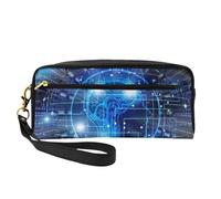JaoXer Trousse de maquillage réutilisable - Organiseur de toilette de voyage, design complet, intelligence artificielle, cerveau, pochette en cuir pour femme, noir, taille unique