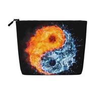 JaoXer Yin Yang Fire Water Faux Chanvre Trousse de maquillage Organiseur de toilette - Un paquet pour plusieurs utilisations quotidiennes, compagnon de voyage d'affaires, noir, taille unique