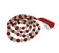 Japa Mala 108 Perles naturelles 8 mm - Collier de méditation fait à la main en cristal de rudraksha/cristal de roche - Avec pompon & OM - Original d'Inde, 108 Edelsteinperlen 8 mm Durchmesser, Gemme