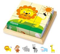 Japace Puzzles en Bois pour Enfant, 3D Puzzle Cube Animaux en Bois Enfant 1 2 3 Ans, Jouet Montessori Éducatif Préscolaire Cadeaux Noël d'anniversaire pour Bébés Garçons Filles
