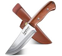 Japaknives Couteau à lame fixe Couteau de survie avec étui en cuir Manche en bois de rose Couteau d'extérieur cadeau de camping pour homme