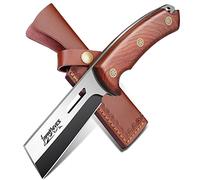 Japaknives Couteau de Survie d'extérieur à lame fixe Couteau de chasse avec étui en cuir Poignée ergonomique pour la menuiserie Camping Trekking