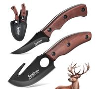 Japaknives Couteau de Survie - Lot de 2, Full-tang, Étui en Nylon, 8 cm | Lame fixe, manche ergonomique en bois de rose, un cadeau pour homme