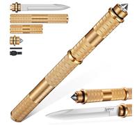 Japaknives Cuchillo de supervivencia exterior 5 en 1 fijo de acero D2 desmontable con silbato rompecristales para hombres camping dorado