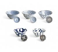 Japan-Bowls AsiATICA - Lot de 5 bols à ramen en porcelaine de 15 cm - Bols asiatiques de qualité supérieure pour riz, pâtes, tapas, udon, céréales - Set de bols à soupe avec designs japonais (Seigaiha