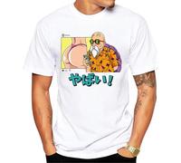 Japan Comics Vulgar Maestro Roshi and Bulma Otaku T-Shirt Summer Men Short Sleeve White Casual Tops Hip Hop Bad Tees.. White L