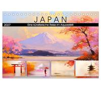 Japan. Eine künstlerische Reise im Aquarellstil (Tischkalender 2027 DIN A5 quer), CALVENDO Monatskalender: Impressionen aus dem Land der aufgehenden Sonne