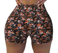 Japan Fancy Koi Carp Fish Printing Short de sport pour femme doux et confortable pour entraînement athlétique, Noir , XXL Taille courte