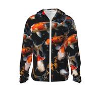 Japan Fancy Koi Carp Fish Veste à capuche avec fermeture éclair intégrale UPF 50+ Manches longues avec poche extérieure, noir, Medium