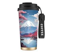 Japan Mount Fuji Tasse à café isotherme réutilisable en acier inoxydable avec couvercle étanche Motif paysage 500 ml