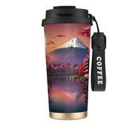 Japan Mount Fuji Tasse à café isotherme réutilisable en acier inoxydable avec couvercle étanche Motif paysage 500 ml