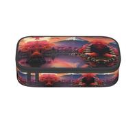 Japan Mount Fuji Trousse à crayons avec 2 emplacements multiples pour l'école et le bureau Motif paysage Fuji, Noir , Taille unique, Organiseur de sac