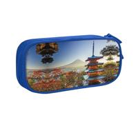 Japan Mount Fuji Trousse à crayons double couche avec impression complète personnalisable en tissu polyester pour école, bureau, voyage, bleu, Taille unique