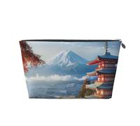 Japan Mount Fuji Trousse de toilette de voyage en cuir PVC avec fermetures éclair dorées, organiseur étanche pour maquillage, articles de toilette et essentiels, Argenté., Taille unique, Trousse de