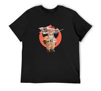 Japan Porco Rosso Design Men T Shirt Pig Cartoon Printed Male Funny Tee Shirts Short Sleeve Casual Tops Black L